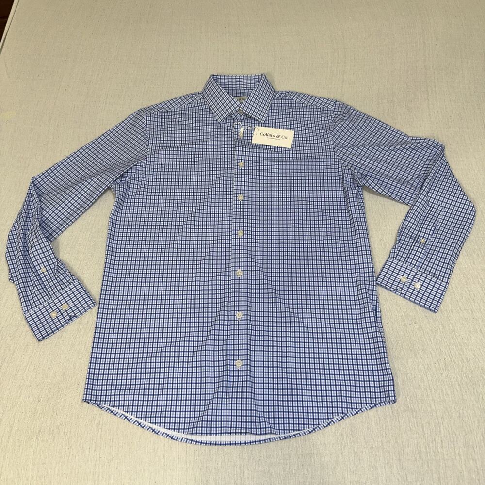 Collars & Co Men Med APEX Blue Checks AOP Long Sleeve Button Up Dress Shirt NWT